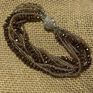 multi colored Multi Strand beaded bracelet magnetic closure gold bronze silver